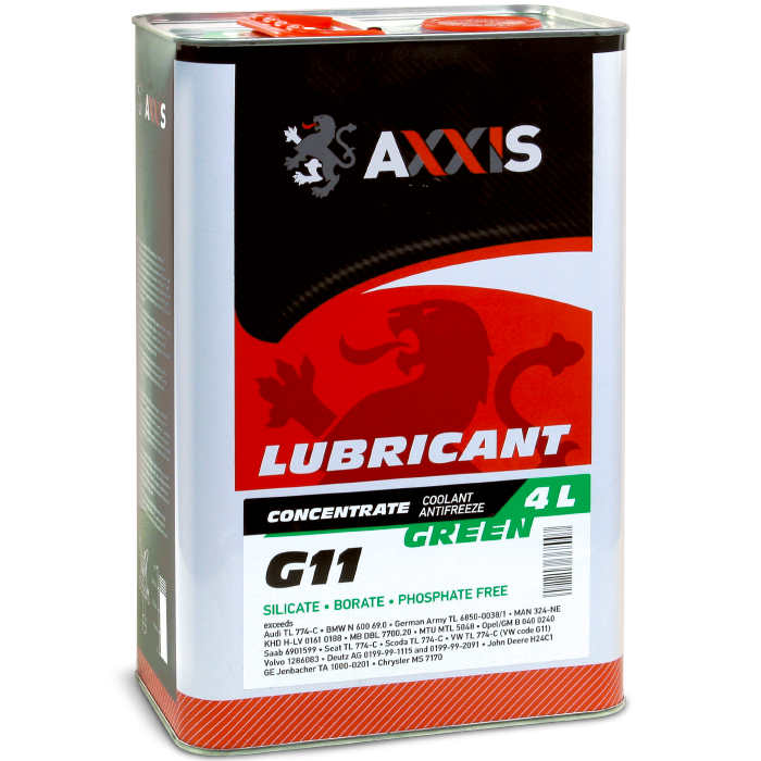 Антифриз <AXXIS> GREEN концентрат G11 (-80C) зелений (Каністра 4л) - Зображення 1